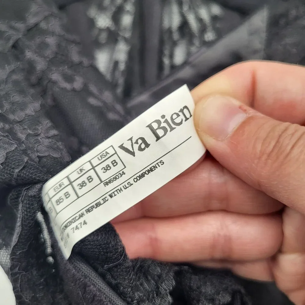 VA BIEN Womens 38B Black Lace Bustier with garters Low Back Sexy Boudoir Goth - Picture 7 of 8